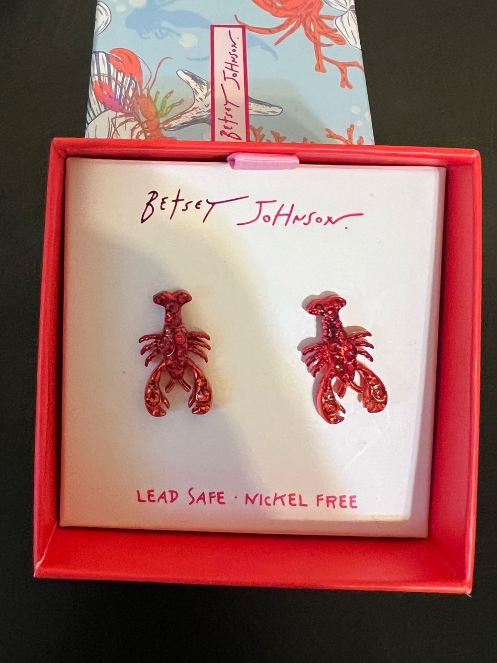 Betsey Johnson Red Lobster Stud Earrings